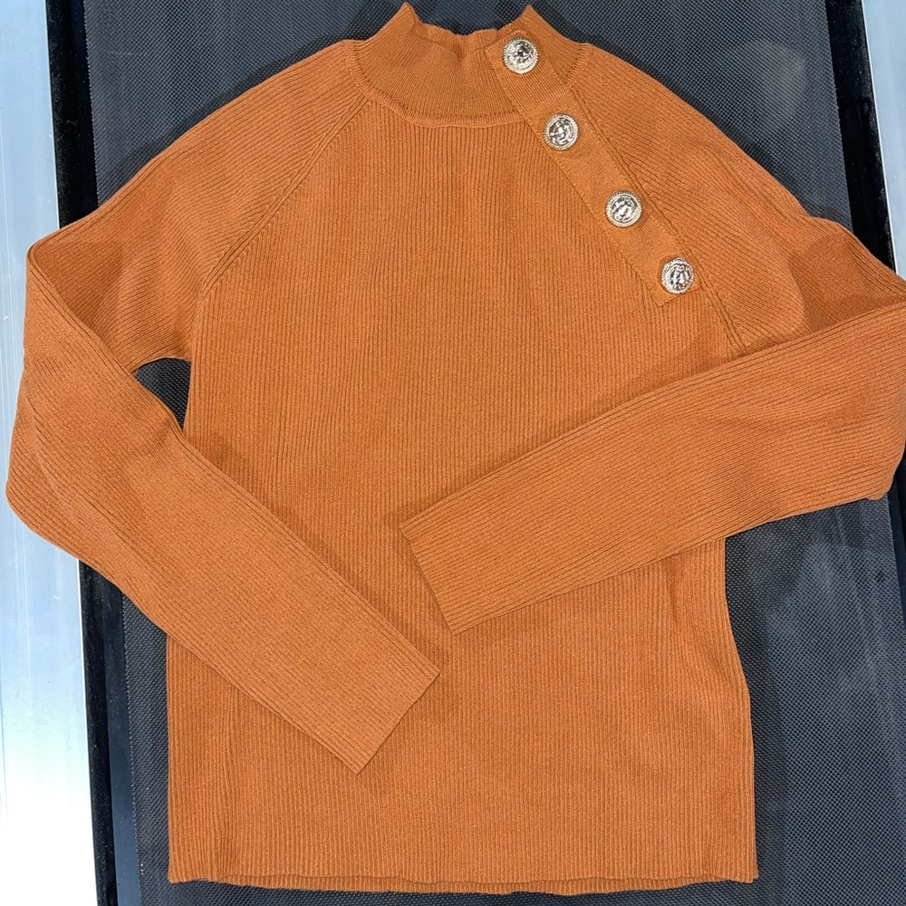 Rust Sweater Top With Shoulder Buttons - image 1